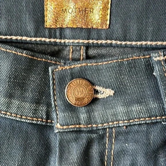 MOTHER The Vamp Gift Wrapped Dark Blue Cropped Jeans ankle slits - Picture 10 of 11